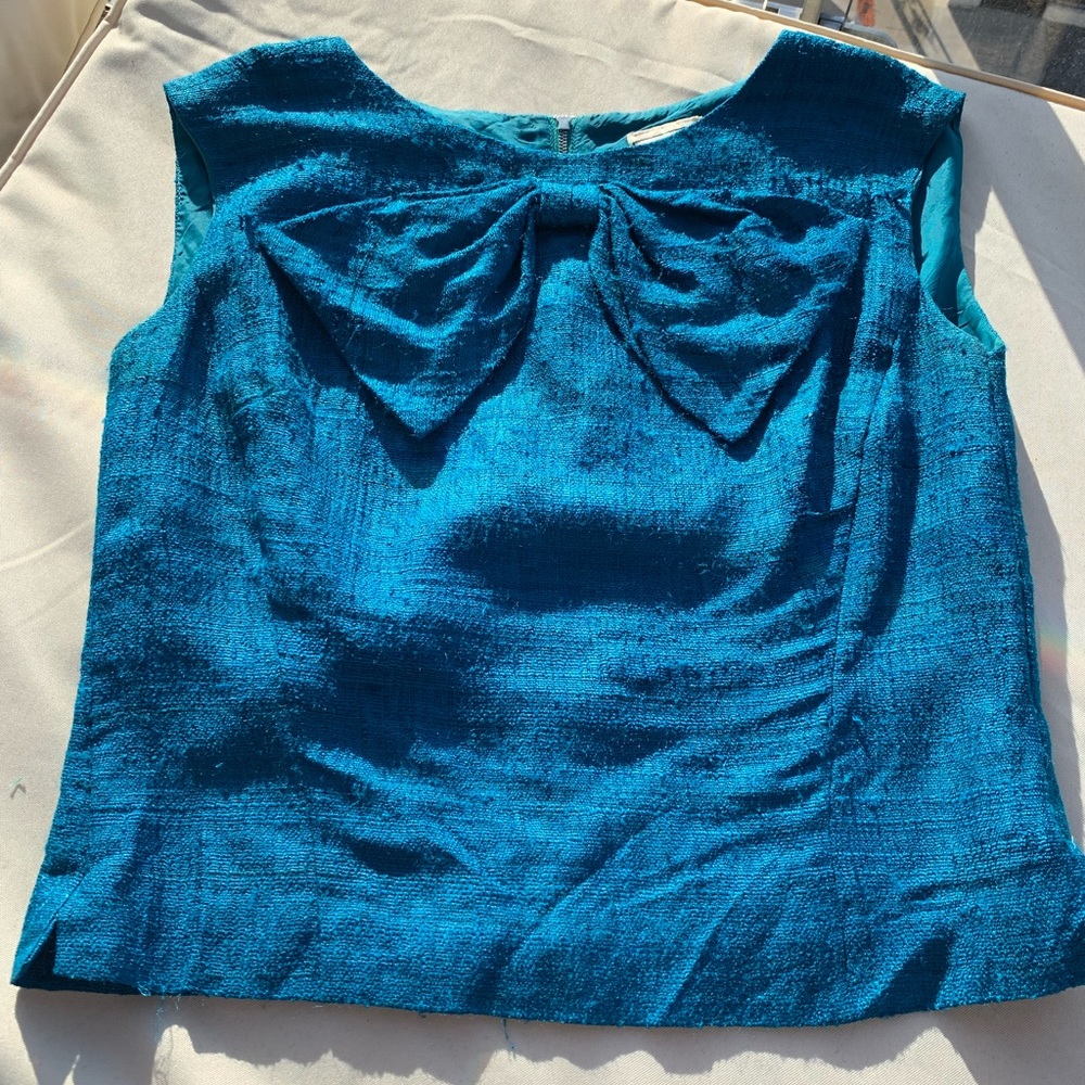 SOLD 1950s 1960s Teal blue silk top